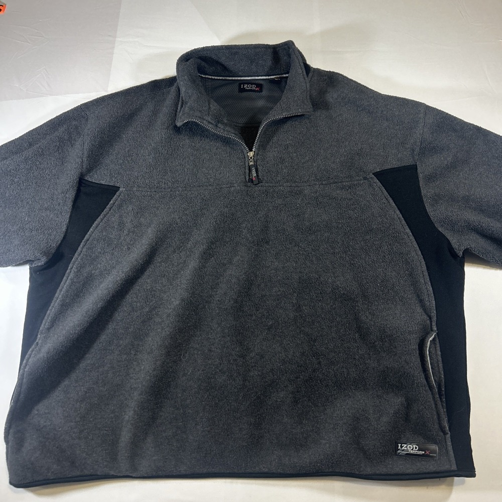 IZOD Sweatshirt Mens 3XL Gray 1/4 Zip Mock Neck Fleece Pullover PerformX Logo - Picture 1 of 5